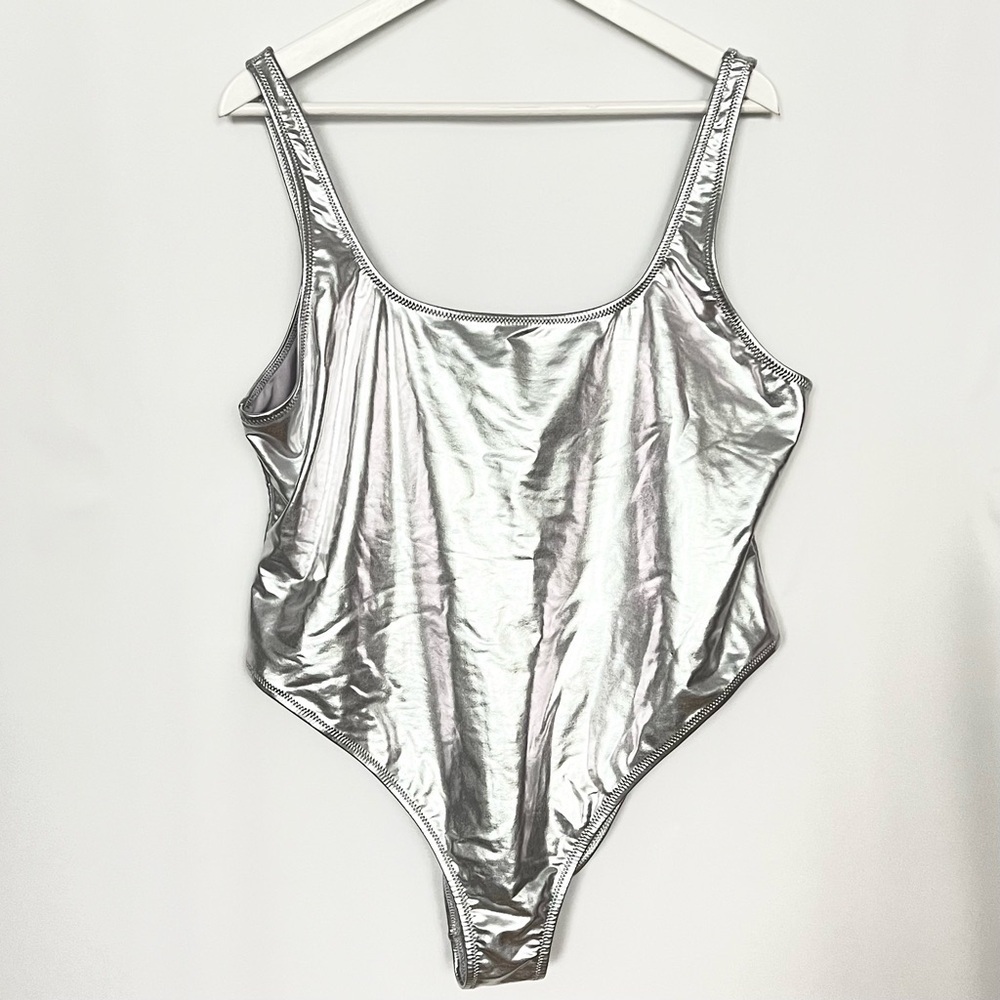 NWT SKIMS Nickel Metallic One Piece Swimsuit 3X Scoop Neck High Cut - Picture 6 of 11